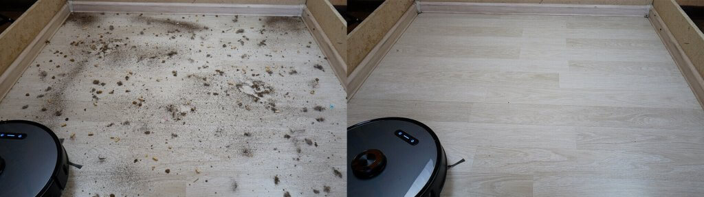 Proscenic collects garbage on laminate flooring